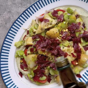 Artichoke, Fava Bean & Potato Salad with Pesto Labneh